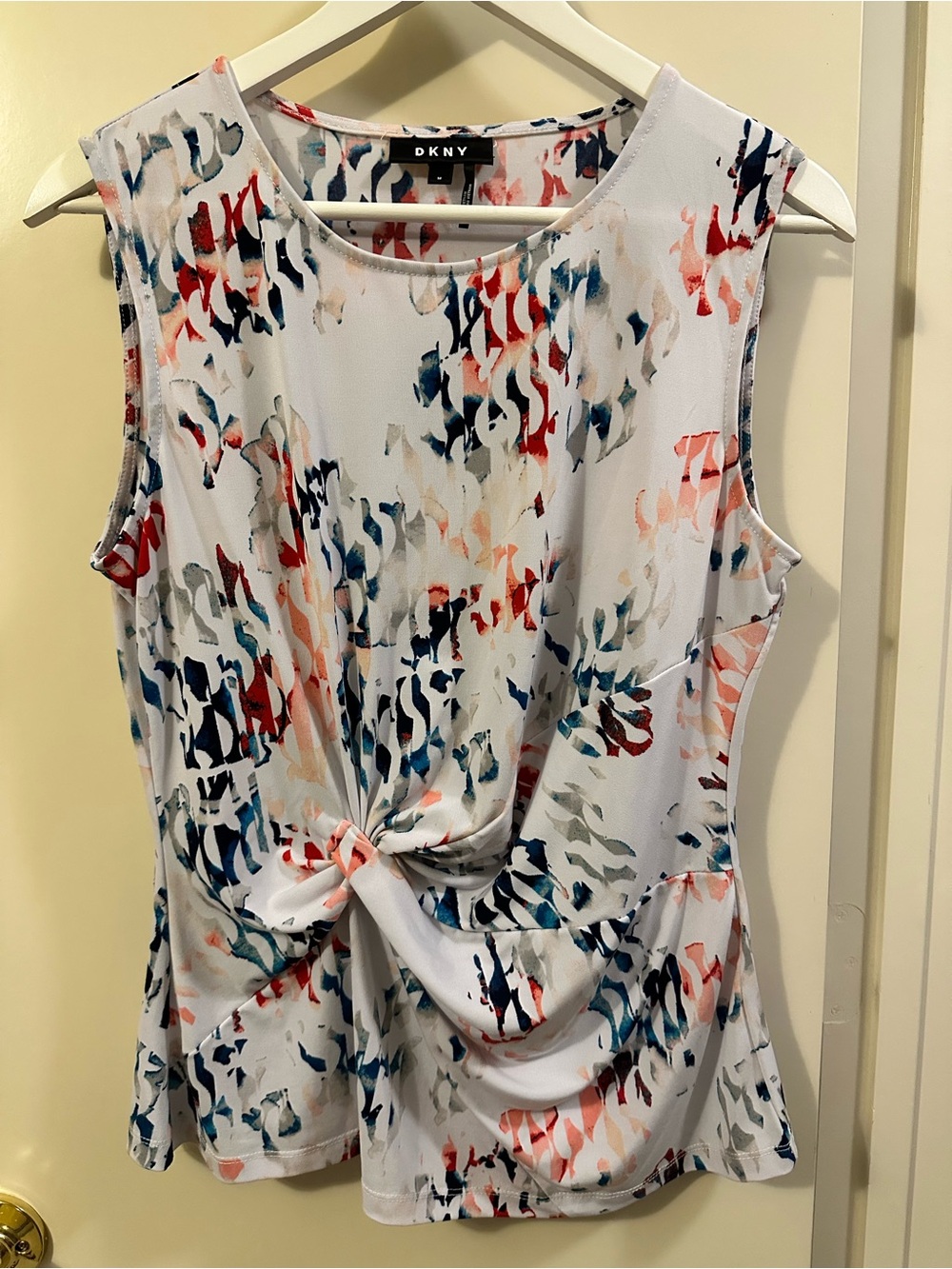 DKNY Abstract Floral Sleeveless Top in White, Red & Blue